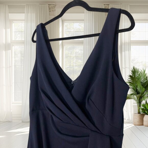 Betsy & Adam Navy Blue Ruffle High-Low Gown Size 14 NWT | Elegant Formal Dress - Picture 7 of 15